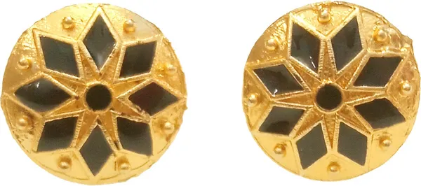 (Pack_Of_2)_Assamese_Traditional_Gold_Plated_Black_Colour_Copper_Earring_Set_For_Girls_&_Women